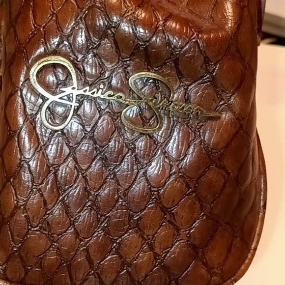 Jessica Simpson Brown Ruffled Alligator Style Crossbody Bag - Picture 7 of 11